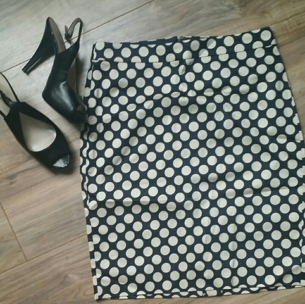 J. Crew navy polka dot pencil skirt